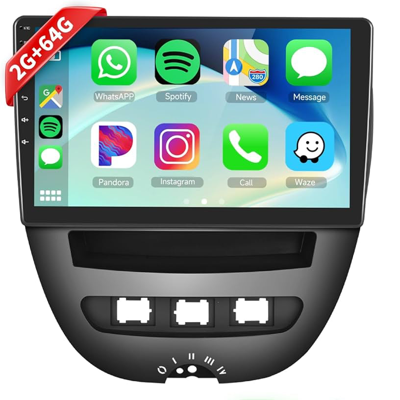Écran CarPlay Android 13 2Go / 64Go pour Peugeot 107 – Toyota Aygo – Citroën C1 (2005-2014)