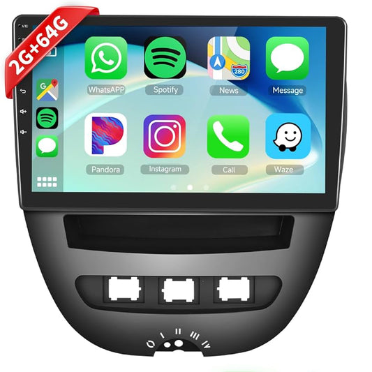 Écran CarPlay Android 13 2Go / 64Go pour Peugeot 107 – Toyota Aygo – Citroën C1 (2005-2014)